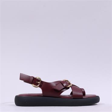 Wonders Horizon Toepost Cross Sandal - Dark Burgundy Leather